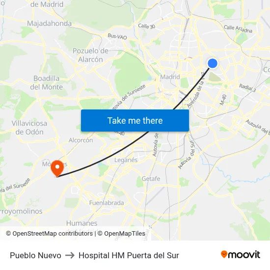 Pueblo Nuevo to Hospital HM Puerta del Sur map