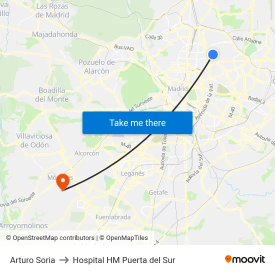 Arturo Soria to Hospital HM Puerta del Sur map