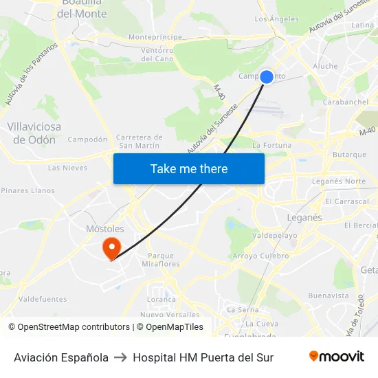 Aviación Española to Hospital HM Puerta del Sur map