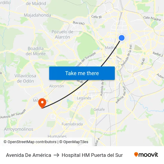 Avenida De América to Hospital HM Puerta del Sur map