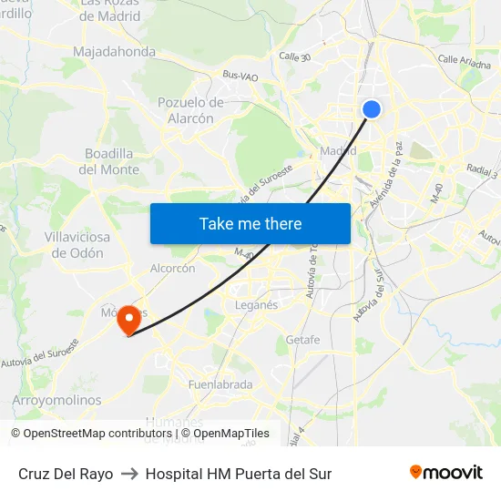 Cruz Del Rayo to Hospital HM Puerta del Sur map