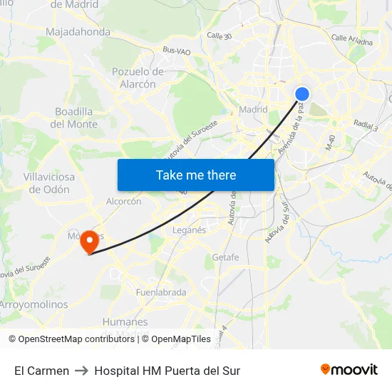 El Carmen to Hospital HM Puerta del Sur map