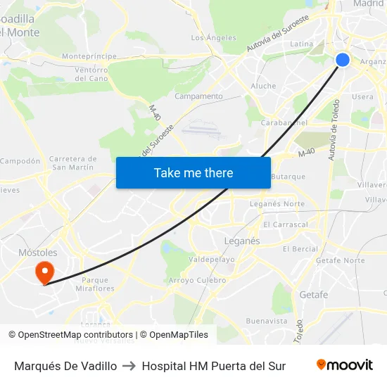 Marqués De Vadillo to Hospital HM Puerta del Sur map