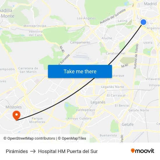 Pirámides to Hospital HM Puerta del Sur map