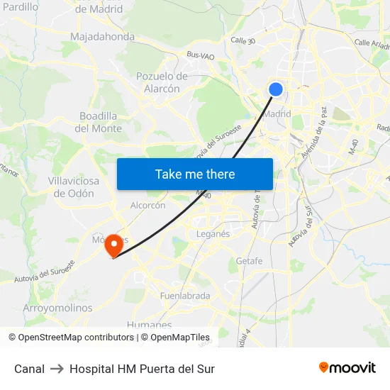 Canal to Hospital HM Puerta del Sur map