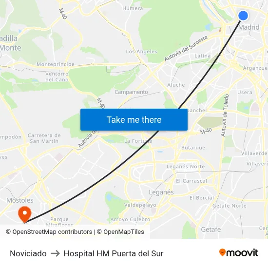 Noviciado to Hospital HM Puerta del Sur map