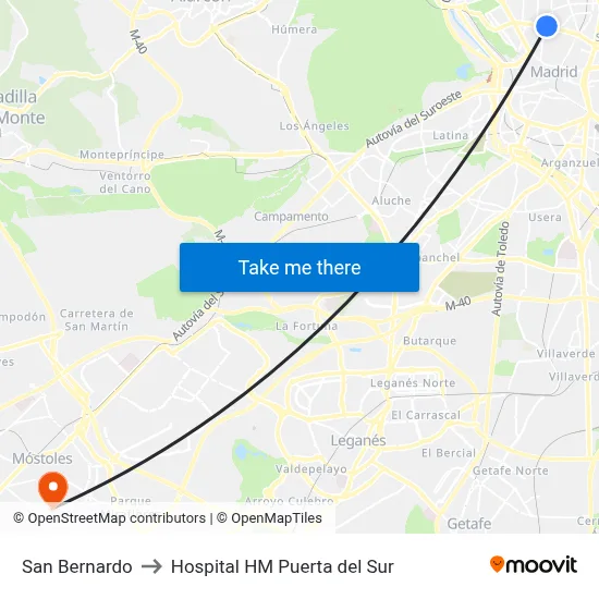 San Bernardo to Hospital HM Puerta del Sur map
