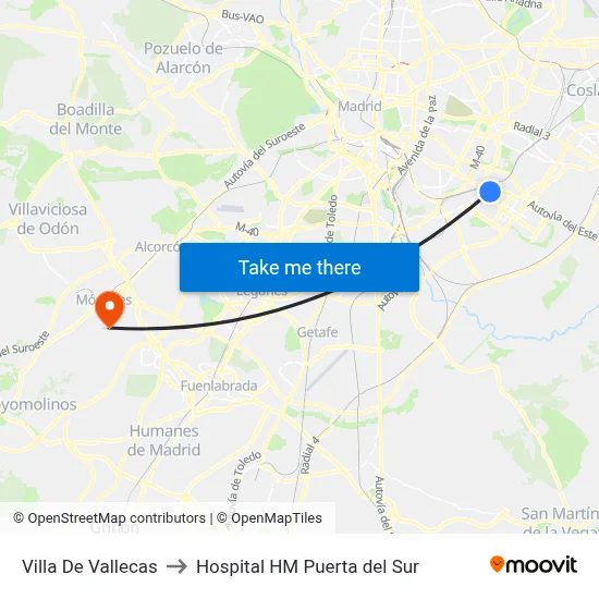 Villa De Vallecas to Hospital HM Puerta del Sur map