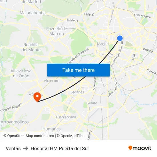 Ventas to Hospital HM Puerta del Sur map