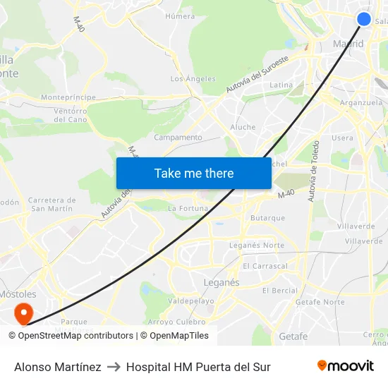 Alonso Martínez to Hospital HM Puerta del Sur map