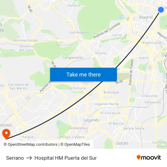 Serrano to Hospital HM Puerta del Sur map