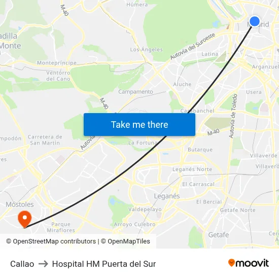 Callao to Hospital HM Puerta del Sur map