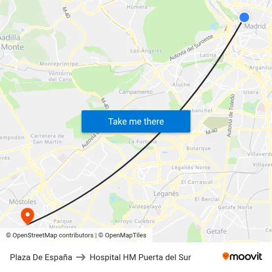 Plaza De España to Hospital HM Puerta del Sur map