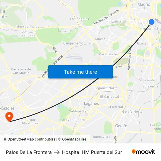Palos De La Frontera to Hospital HM Puerta del Sur map