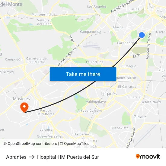 Abrantes to Hospital HM Puerta del Sur map