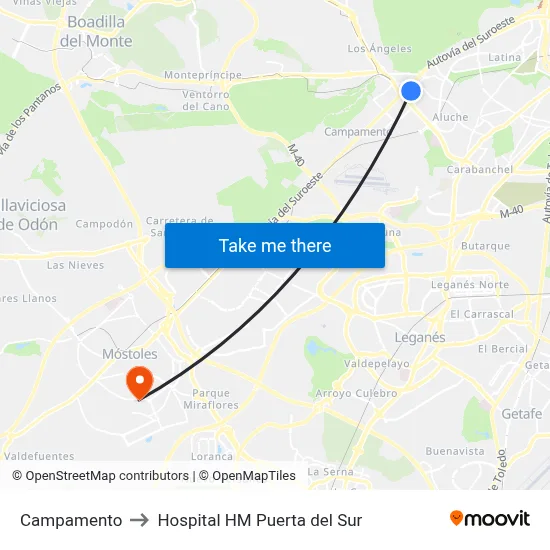 Campamento to Hospital HM Puerta del Sur map