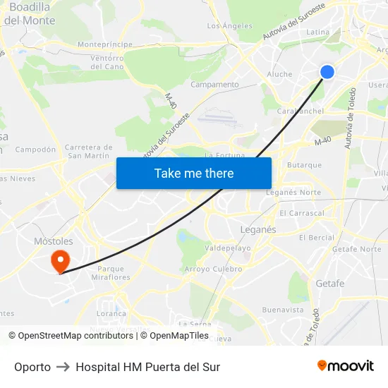 Oporto to Hospital HM Puerta del Sur map