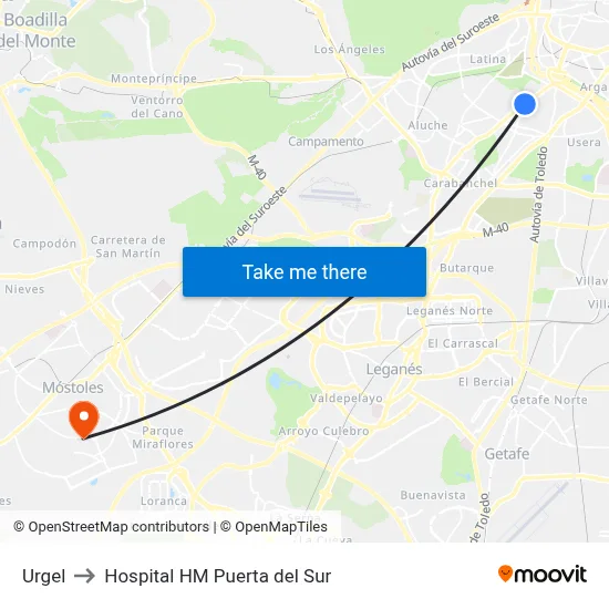 Urgel to Hospital HM Puerta del Sur map