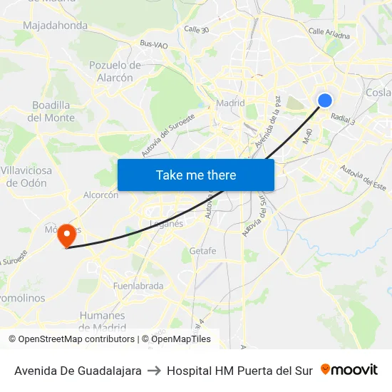 Avenida De Guadalajara to Hospital HM Puerta del Sur map