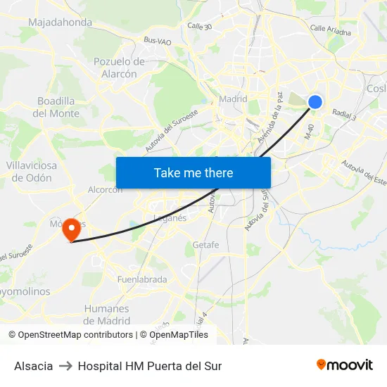 Alsacia to Hospital HM Puerta del Sur map