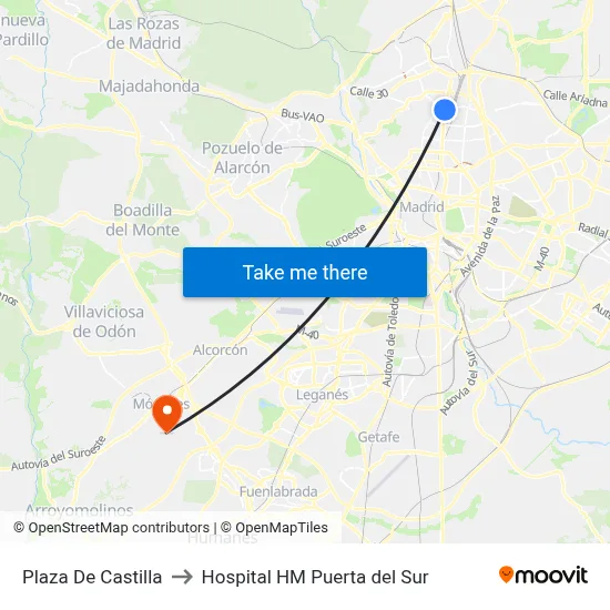Plaza De Castilla to Hospital HM Puerta del Sur map