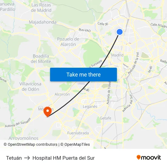 Tetuán to Hospital HM Puerta del Sur map