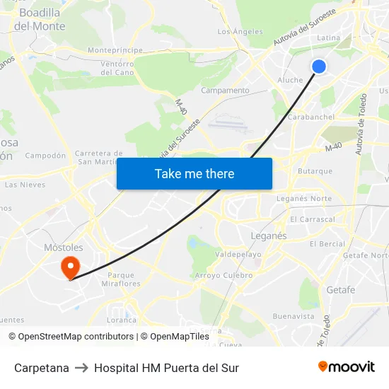 Carpetana to Hospital HM Puerta del Sur map