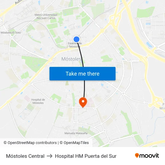 Móstoles Central to Hospital HM Puerta del Sur map