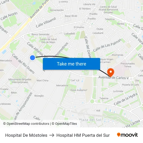 Hospital De Móstoles to Hospital HM Puerta del Sur map