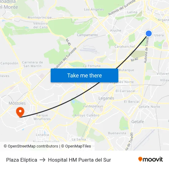Plaza Elíptica to Hospital HM Puerta del Sur map
