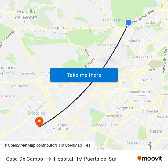 Casa De Campo to Hospital HM Puerta del Sur map