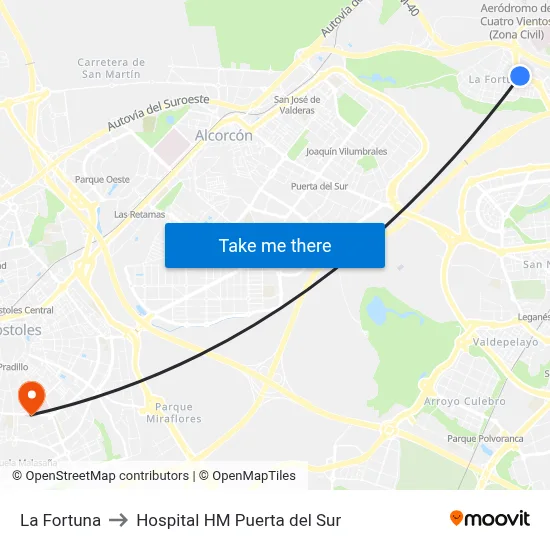 La Fortuna to Hospital HM Puerta del Sur map