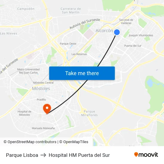Parque Lisboa to Hospital HM Puerta del Sur map