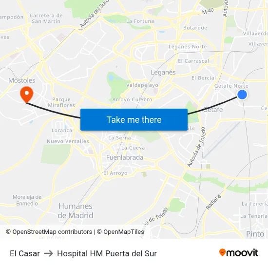 El Casar to Hospital HM Puerta del Sur map