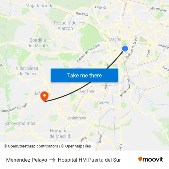 Menéndez Pelayo to Hospital HM Puerta del Sur map