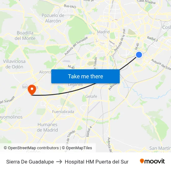 Sierra De Guadalupe to Hospital HM Puerta del Sur map