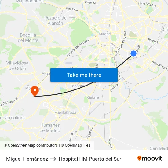 Miguel Hernández to Hospital HM Puerta del Sur map