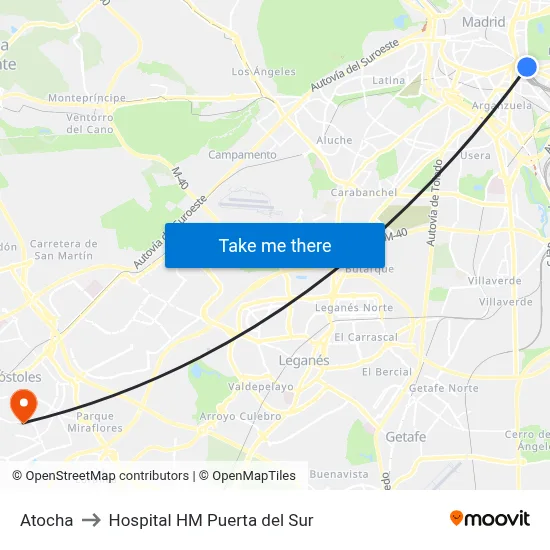 Atocha to Hospital HM Puerta del Sur map