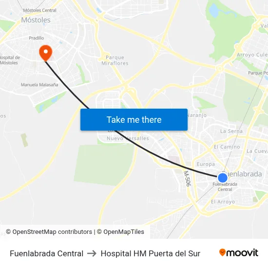 Fuenlabrada Central to Hospital HM Puerta del Sur map