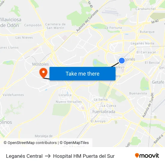 Leganés Central to Hospital HM Puerta del Sur map