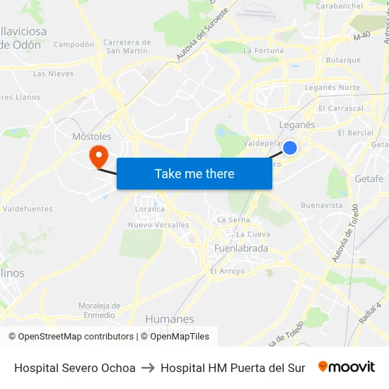 Hospital Severo Ochoa to Hospital HM Puerta del Sur map