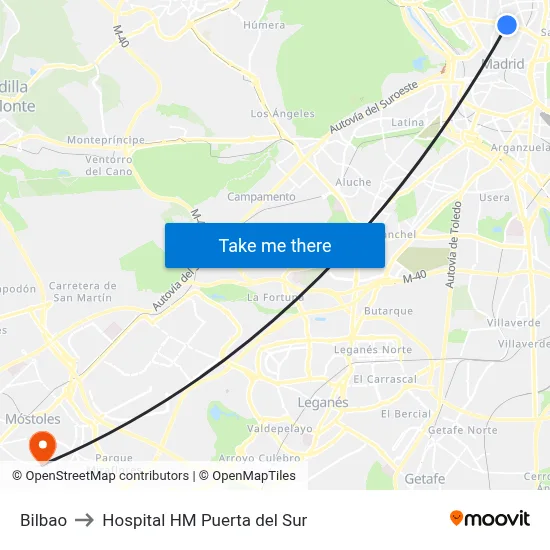Bilbao to Hospital HM Puerta del Sur map