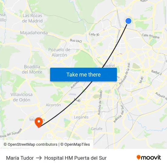 María Tudor to Hospital HM Puerta del Sur map