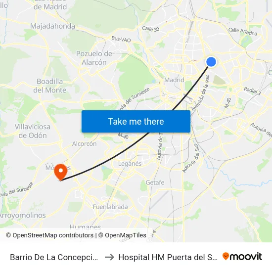 Barrio De La Concepción to Hospital HM Puerta del Sur map