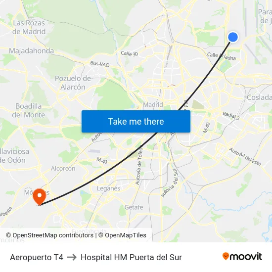 Aeropuerto T4 to Hospital HM Puerta del Sur map
