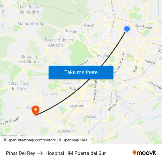 Pinar Del Rey to Hospital HM Puerta del Sur map