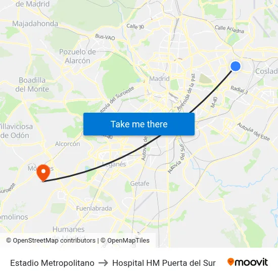 Estadio Metropolitano to Hospital HM Puerta del Sur map