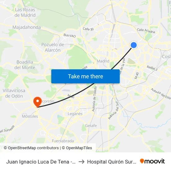 Juan Ignacio Luca De Tena - Alegría Oria to Hospital Quirón Sur Alcorcón map