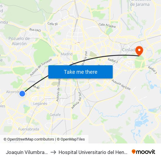 Joaquín Vilumbrales to Hospital Universitario del Henares map