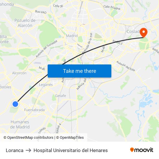 Loranca to Hospital Universitario del Henares map